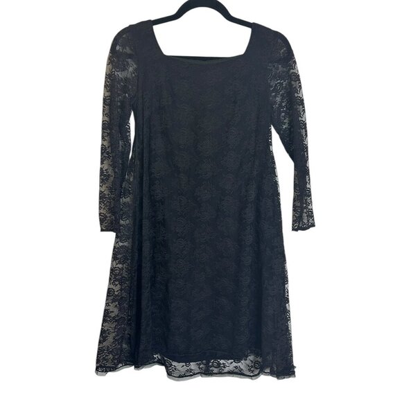 Vintage 60s Black Lacy Babydoll Dress Long Lace Sleeve Bow Metal Zipper Size S - Picture 1 of 6